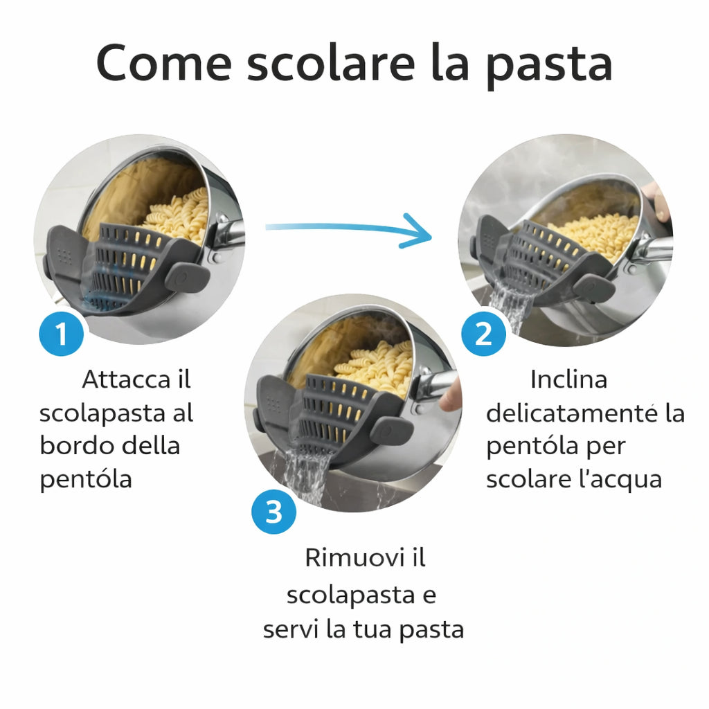 Clip Scolapasta Salva-Spazio in Silicone