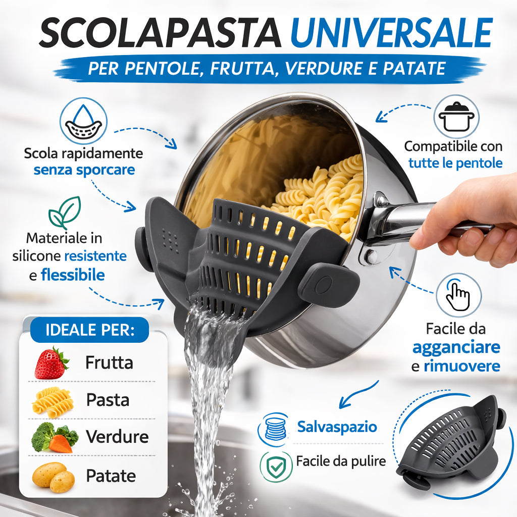 Clip Scolapasta Salva-Spazio in Silicone