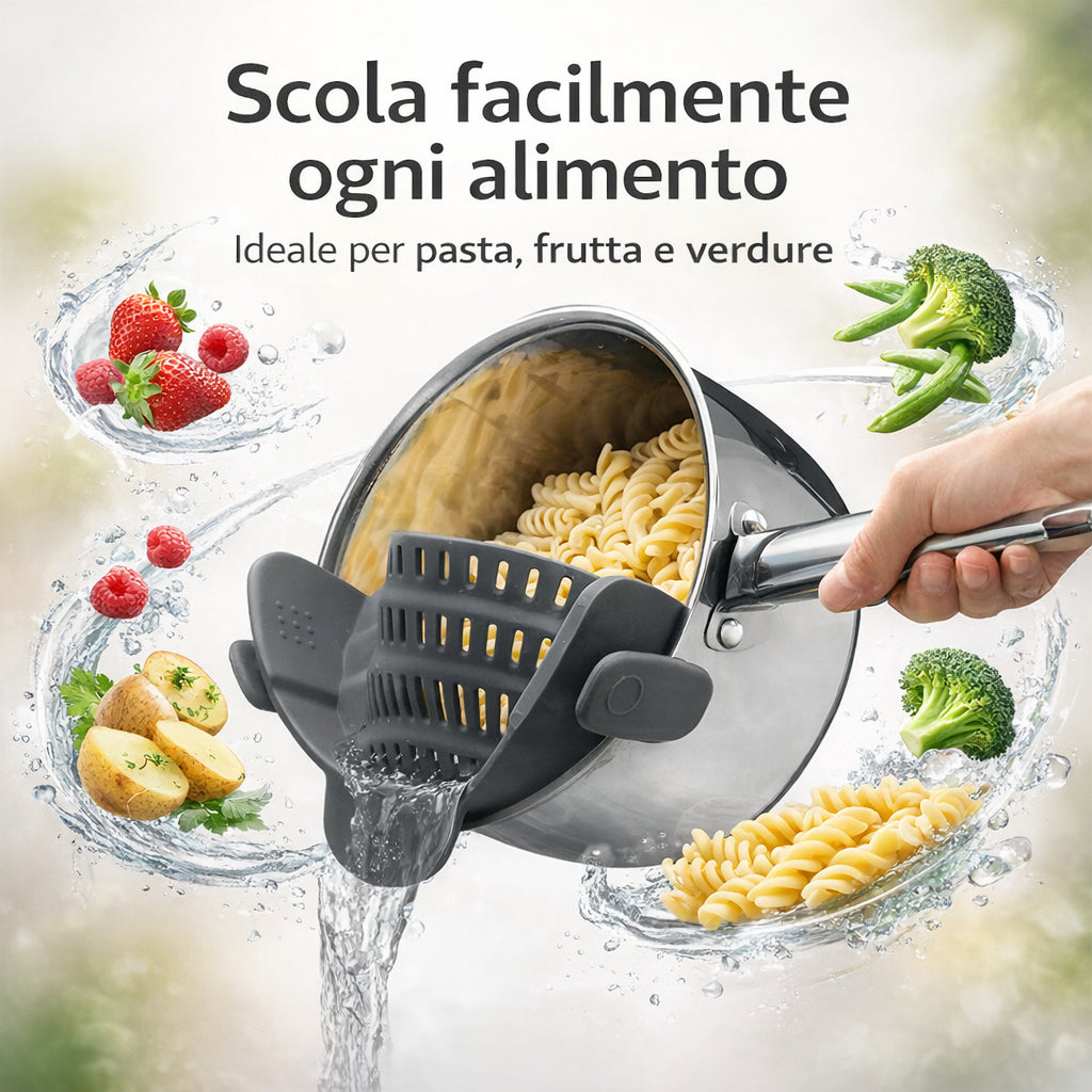 Clip Scolapasta Salva-Spazio in Silicone