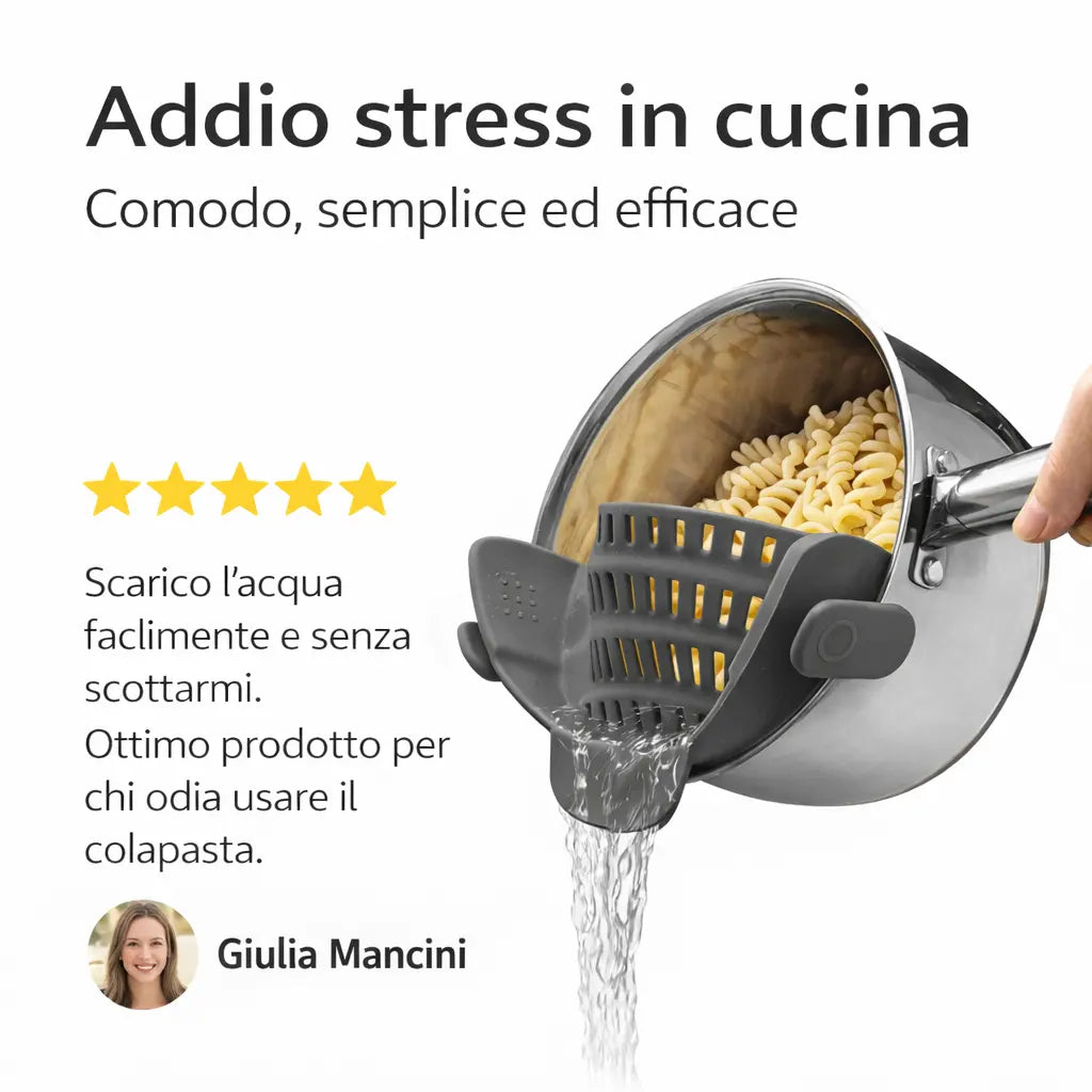 Clip Scolapasta Salva-Spazio in Silicone